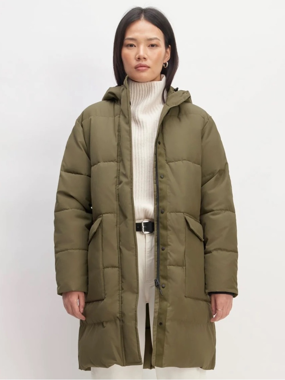 Everlane The Long Puffer Kalamata Olive Green Small Hooded Winter Coat NWT